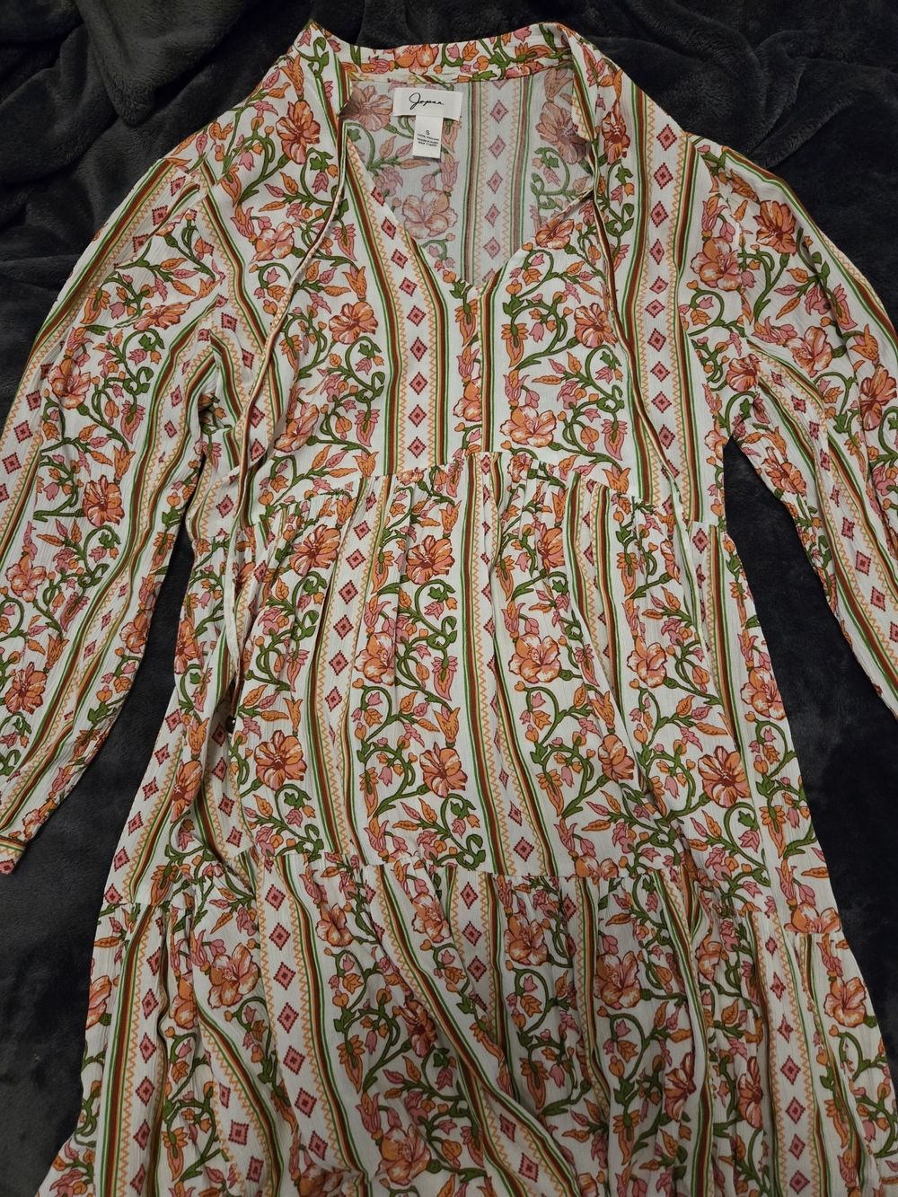 Joules Cream Tunic Dress with Orange & Green Floral Stripes